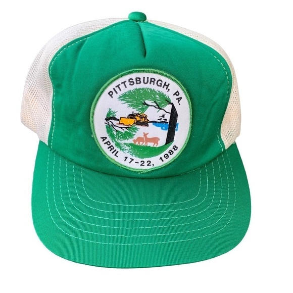 Vintage Pittsburg Pennsylvania 1988 Nature Deer Trees SnapBack Mesh Trucker Hat - Picture 1 of 6